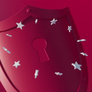 Red shield with keyhole and stars
